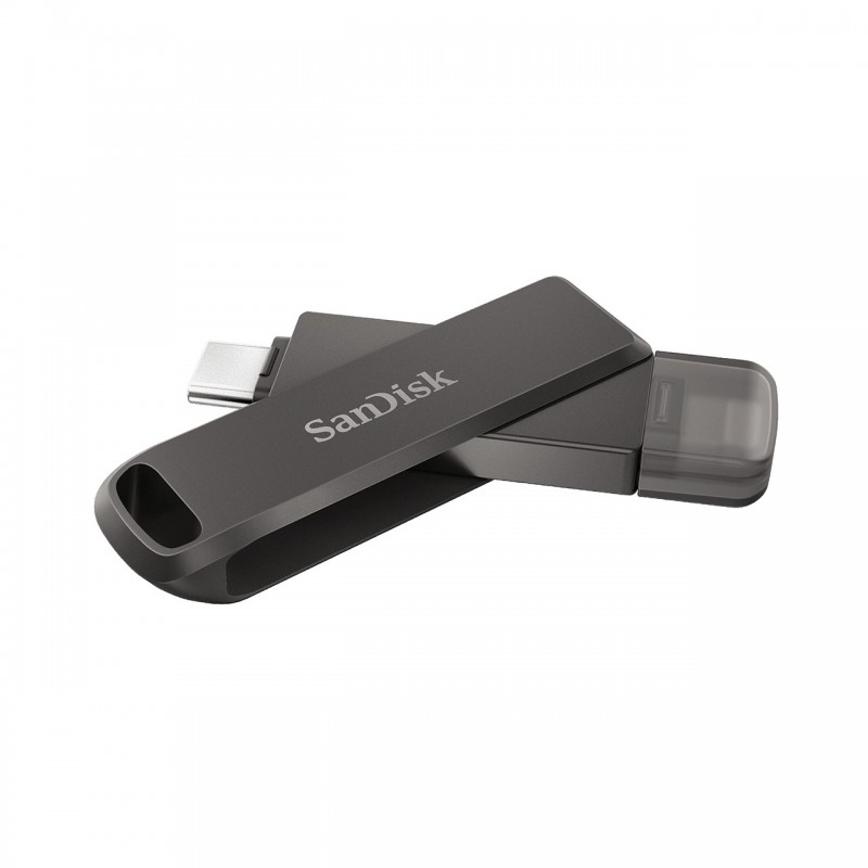SanDisk iXpand - 256 Go - USB Type-C / Lightning - 3.2 Gen 1 (3.1 Gen 1) -  Pivotant - Protection par mot de passe - Noir