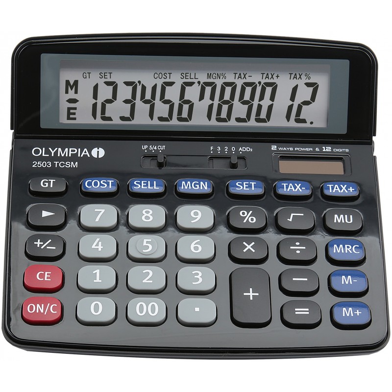 Olympia 2502, Bureau, Calculatrice basique, 10 chiffres, BatterieSolaire, Noir, Bleu, Gris