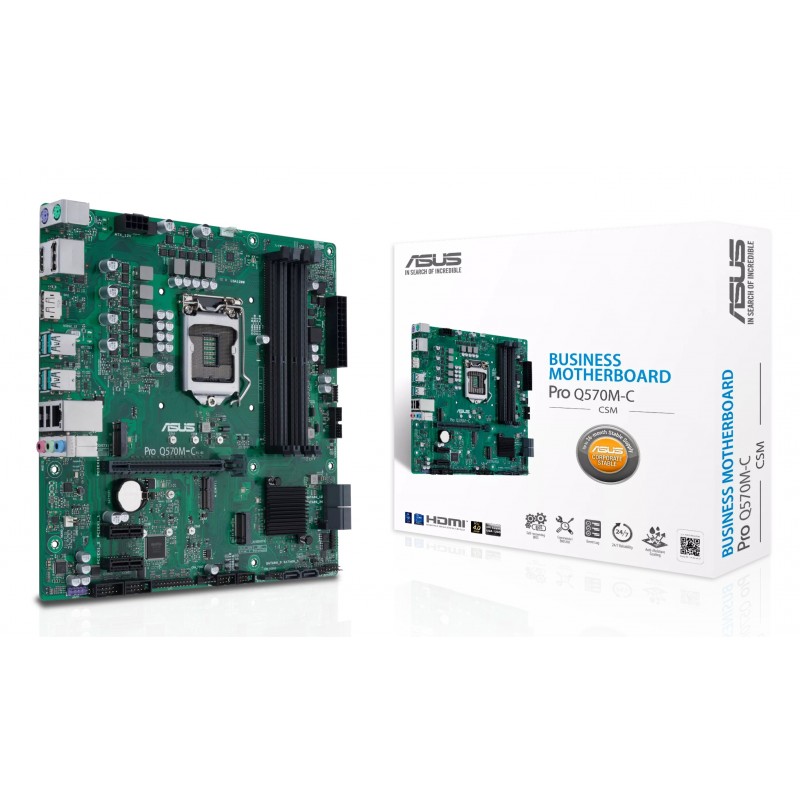 ASUS PRO Q570M-CCSM, Intel, LGA 1200 Socket H5, Intel® Celeron®, Intel® Core™ i3, Intel® Core™ i5, Intel® Core™ i7, Intel® Core™ i9, Intel® Pentium®, DDR4-SDRAM, 128 Go, DIMM
