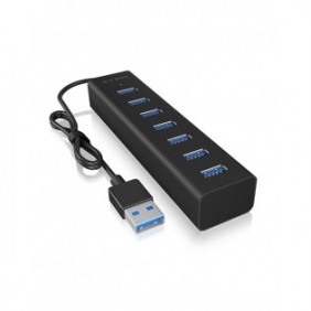 ICY BOX IB-HUB1700-U3, USB 3.2 Gen 1 3.1 Gen 1 Type-A, USB 3.2 Gen 1 3.1 Gen 1 Type-A, 5000 Mbits, Noir, Aluminium, Access, Énergie