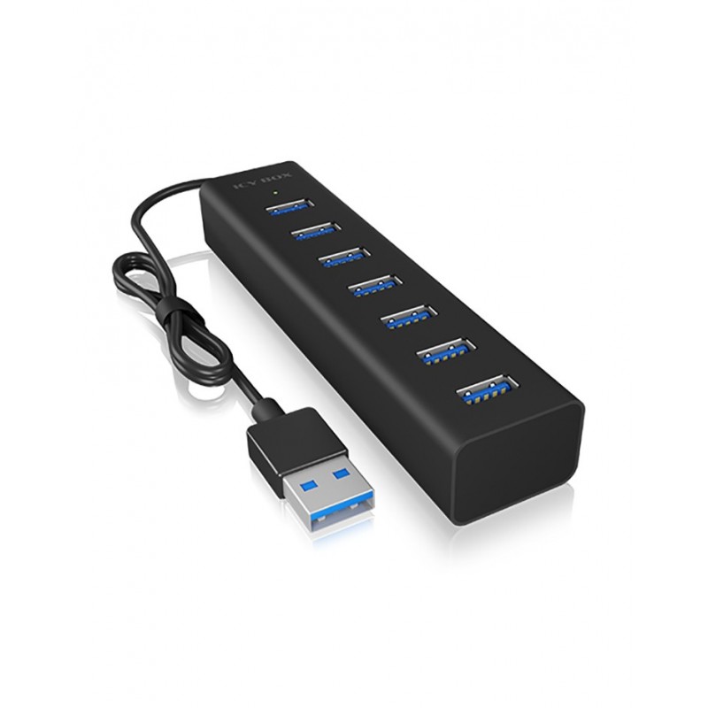 ICY BOX IB-HUB1700-U3, USB 3.2 Gen 1 3.1 Gen 1 Type-A, USB 3.2 Gen 1 3.1 Gen 1 Type-A, 5000 Mbits, Noir, Aluminium, Access, Énergie