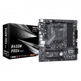 ASRock B450M Pro4 R2.0, AMD, Emplacement AM4, AMD Ryzen™ 3, AMD Ryzen™ 5, AMD Ryzen™ 7, DDR4-SDRAM, 128 Go, DIMM