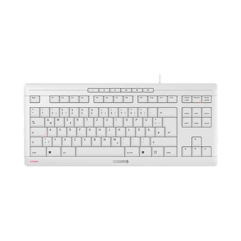 Cherry STREAM KEYBOARD TKL, Avec fil, USB, Commutateur de touche « ciseaux », QWERTZ, Blanc