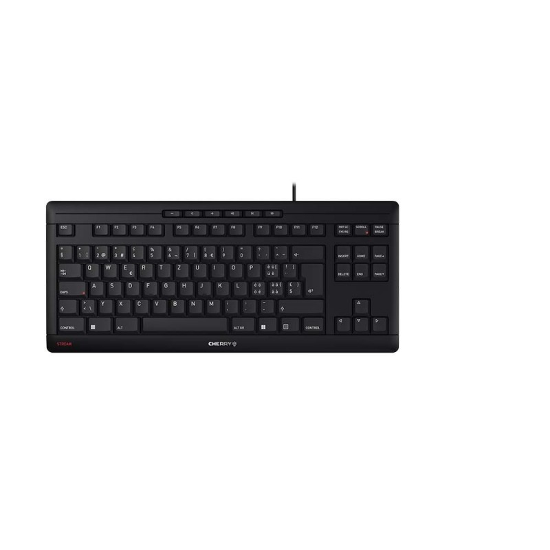 Cherry STREAM KEYBOARD TKL, Avec fil, USB, Commutateur de touche « ciseaux », QWERTZ, Noir