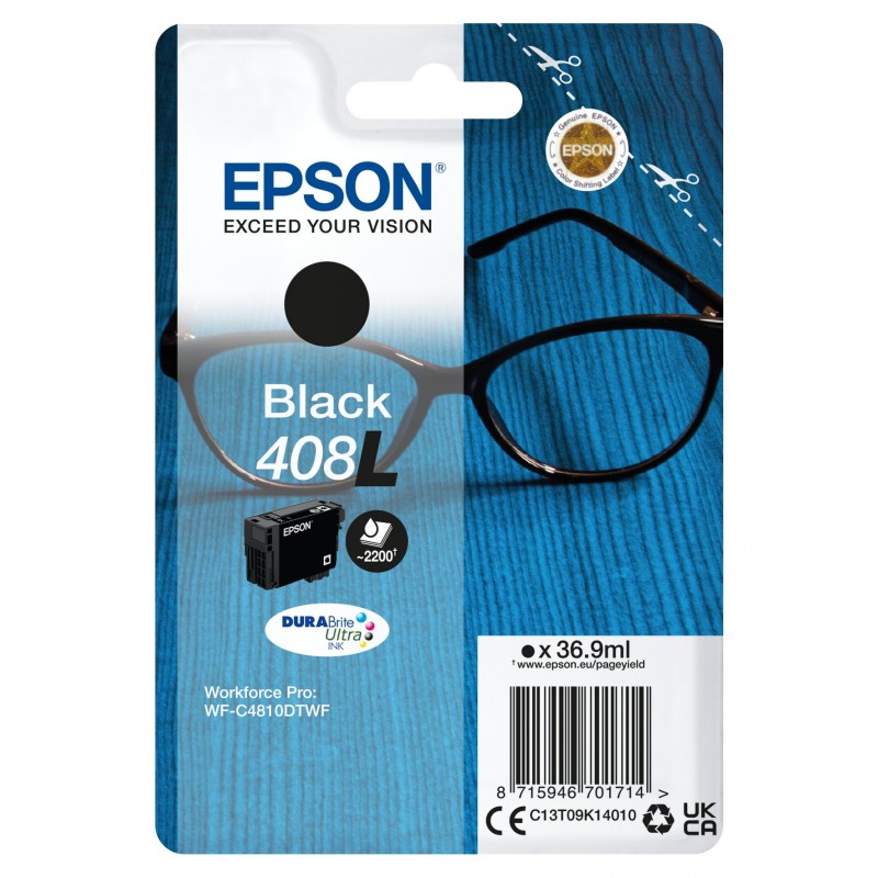 Epson Singlepack Black 408L DURABrite Ultra Ink, Rendement standard, Noir, Encre à pigments, 36,9 ml, 1 pièce, Paquet unique
