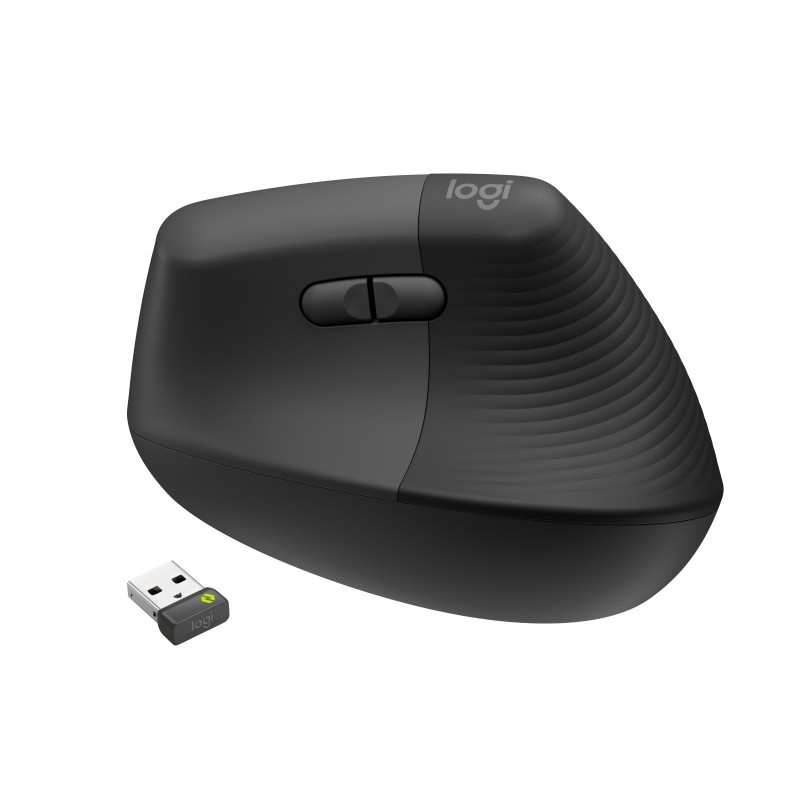 Logitech Lift for Business, Droitier, Conception verticale, Optique, RF sans fil + Bluetooth, 4000 DPI, Graphite