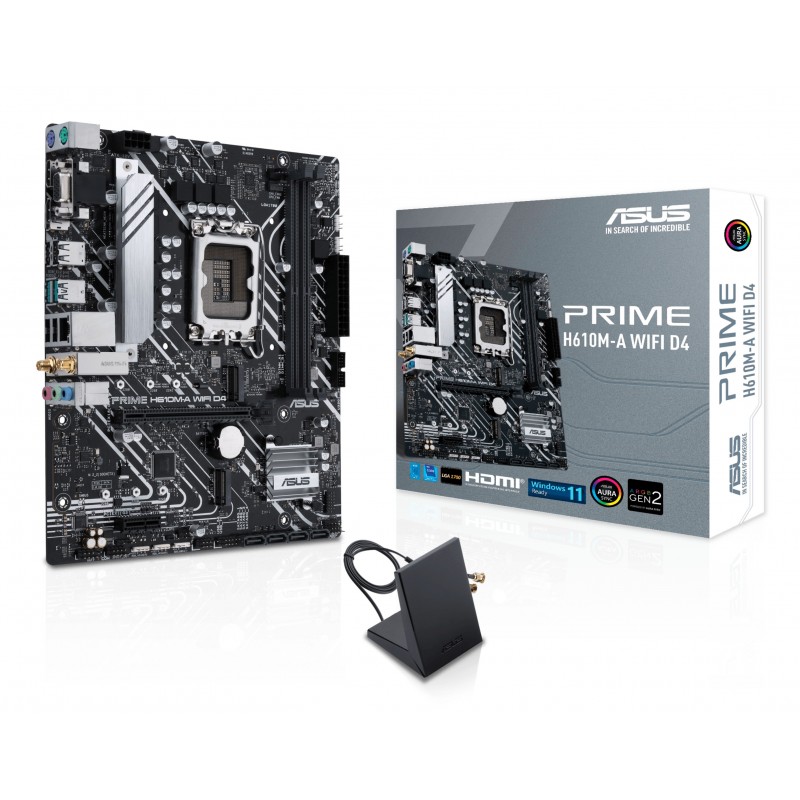 ASUS PRIME H610M-A WIFI D4, Intel, LGA 1700, Intel® Celeron®, Intel® Core™ i3, Intel® Core™ i5, Intel® Core™ i7, Intel® Core™ i9,..., DDR4-SDRAM, 64 Go, DIMM
