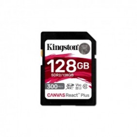 Kingston 128GB Canvas React Plus SDXC UHS-II 300R260W U3 V90 for Full HD4K8K, 128 Go, SD, Classe 10, UHS-II, 300 Mos, 260 Mos