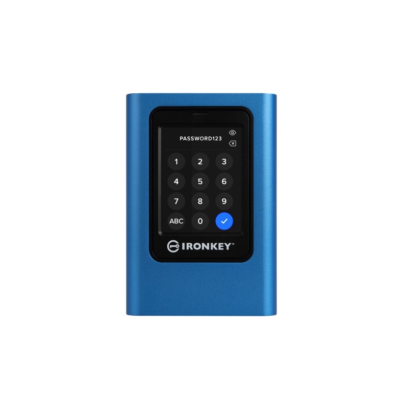 Kingston IronKey 960Go Vault Privacy 80 XTS-AES 256-bit SSD externe chiffré, 960 Go, USB Type-C, 3.2 Gen 1 3.1 Gen 1, 250 Mos, Protection par mot de passe, Bleu