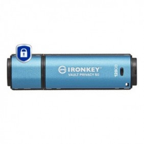 Kingston IronKey 128Go Vault Privacy 50 chiffrée AES-256, FIPS 197, 128 Go, USB Type-A, 3.2 Gen 1 3.1 Gen 1, 250 Mos, Casquette, Noir, Bleu