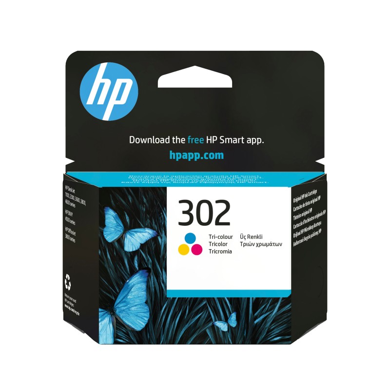 HP 302 Cartouche d’encre trois couleurs authentique, Rendement standard, Cyan, Magenta, Jaune, Encre à colorant, 4 ml, 1 pièce, Multi pack