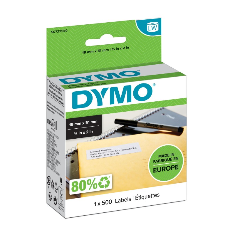 Dymo LW - Étiquettes multi-usages - 19 x 51 mm - S0722550, Blanc, Imprimante d'étiquette adhésive, Papier, Amovible, Rectangle, LabelWriter