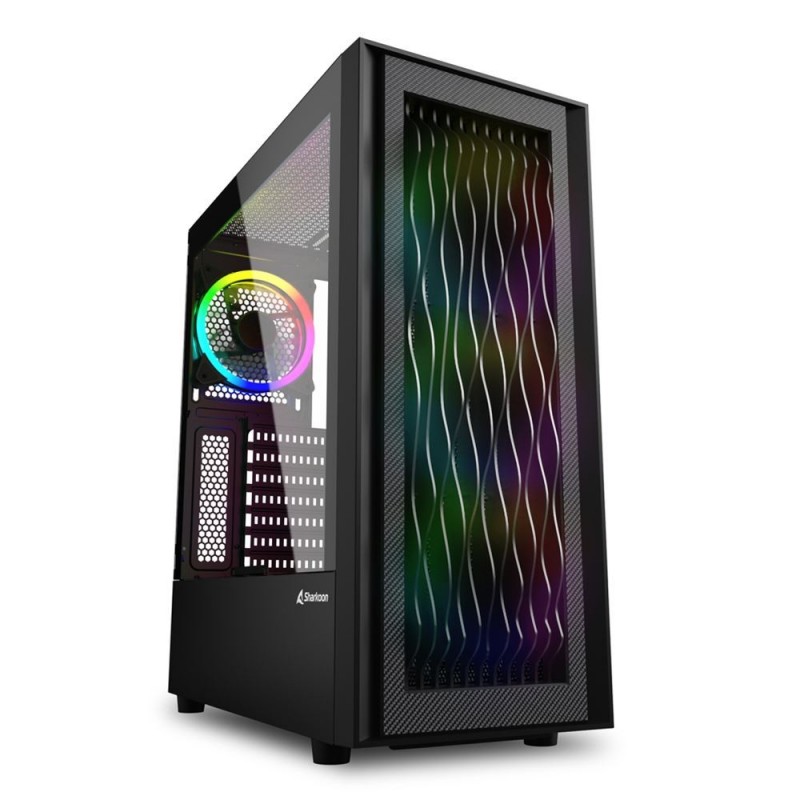 Sharkoon RGB Wave, Bureau, PC, Noir, ATX, micro ATX, Mini-ITX, Multicolore, Dos, Devant