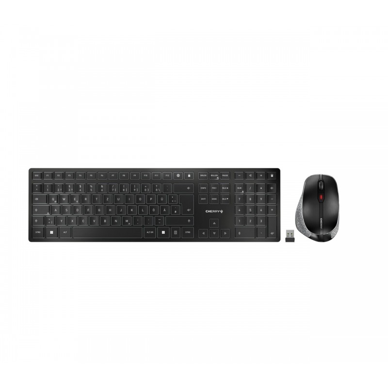 Cherry DW 9500 SLIM, Sans fil, RF sans fil + Bluetooth, Commutateur de touche « ciseaux », QWERTZ, Noir, Gris, Souris incluse