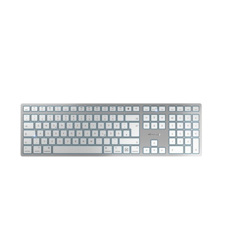 Cherry KW 9100 SLIM FOR MAC, Avec fil &sans fil, USB + Bluetooth, QWERTZ, Argent