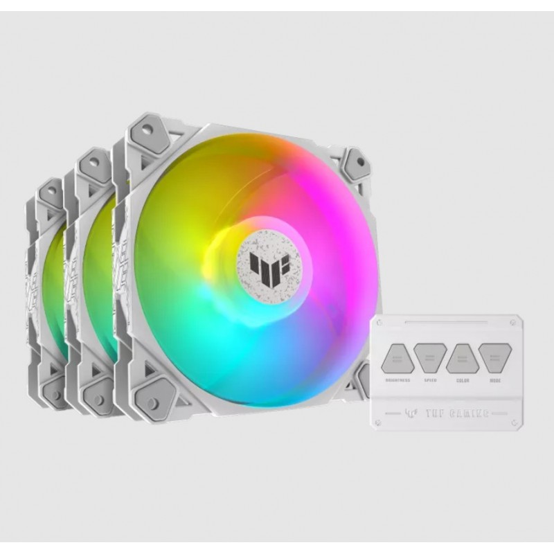 ASUS TUF GAMING TF120 ARGB WHITE EDITION 3IN1, Refroidisseur d'air, 12 cm, 250 trmin, 1900 trmin, 29 dB, 76 cfm