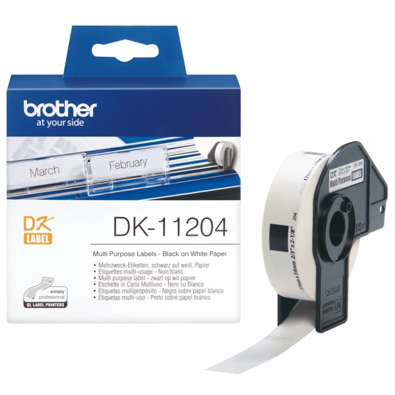 Brother DK-11204 - Rouleau d'étiquettes original – Noir sur blanc, 17 x 54 mm, Noir sur blanc, 400 pièce, DK, Blanc, Thermique directe, Chine