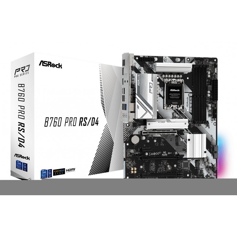 ASRock B760 Pro RSD4, Intel, LGA 1700, Intel® Core™ i3, Intel® Core™ i5, Intel® Core™ i7, Intel® Core™ i9, DDR4-SDRAM, 128 Go, DIMM