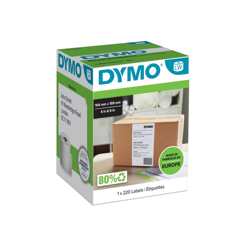 Dymo LW - Très grandes étiquettes d'expédition - 104 x 159 mm - S0904980, Blanc, Imprimante d'étiquette adhésive, Papier, Permanent, Rectangle, LabelWriter