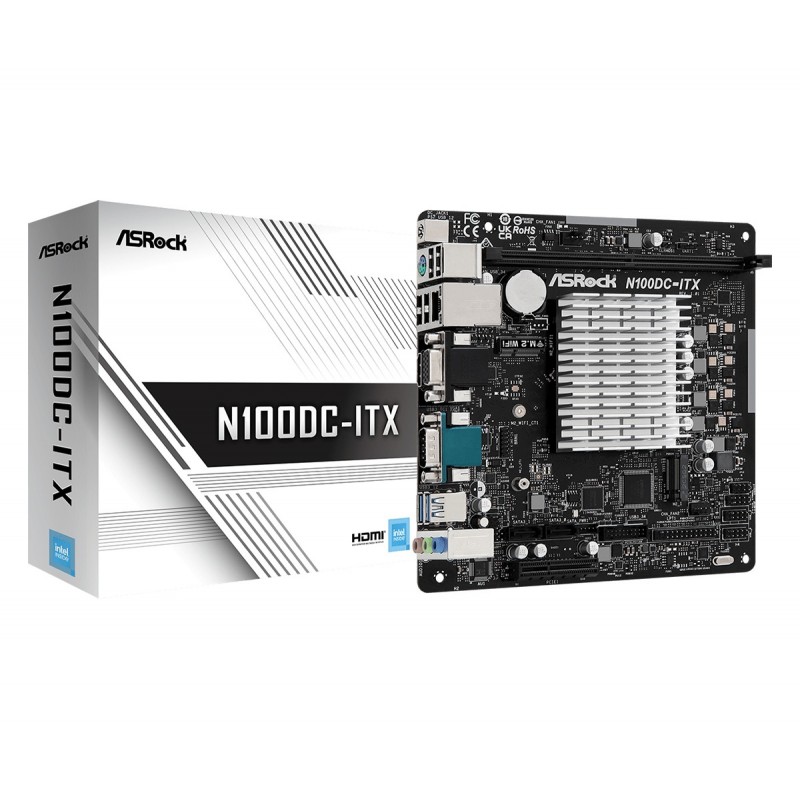 ASRock N100DC-ITX, Intel, NA CPU intégré, N100, DDR4-SDRAM, 32 Go, DIMM