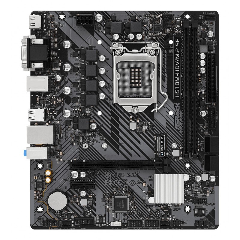 ASRock H510M-HDVM.2 SE, Intel, LGA 1200 Socket H5, DDR4-SDRAM, 64 Go, DIMM, Double canal