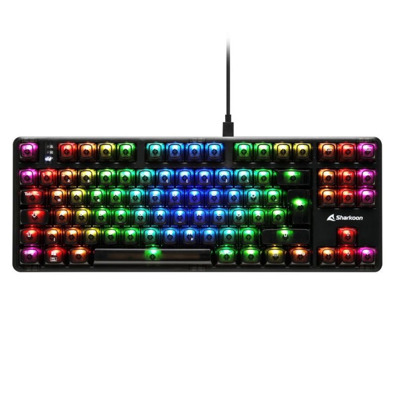 Sharkoon SGK70W, Sans clé 80 - 87%, Avec fil &sans fil, USB, QWERTZ, LED RGB, Noir