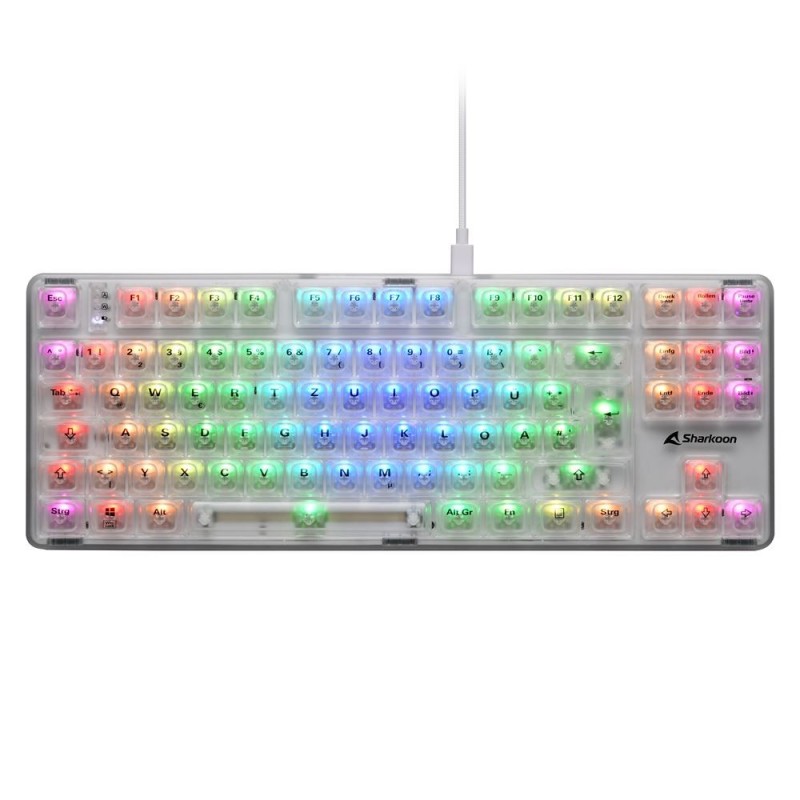 Sharkoon 4044951040131, Sans clé 80 - 87%, Avec fil &sans fil, USB, QWERTZ, LED RGB, Blanc