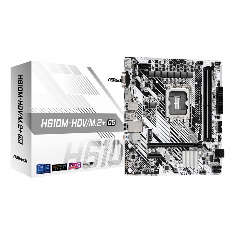ASRock H610M-HDVM.2+ D5, Intel, LGA 1700, DDR5-SDRAM, 96 Go, DIMM, Double canal