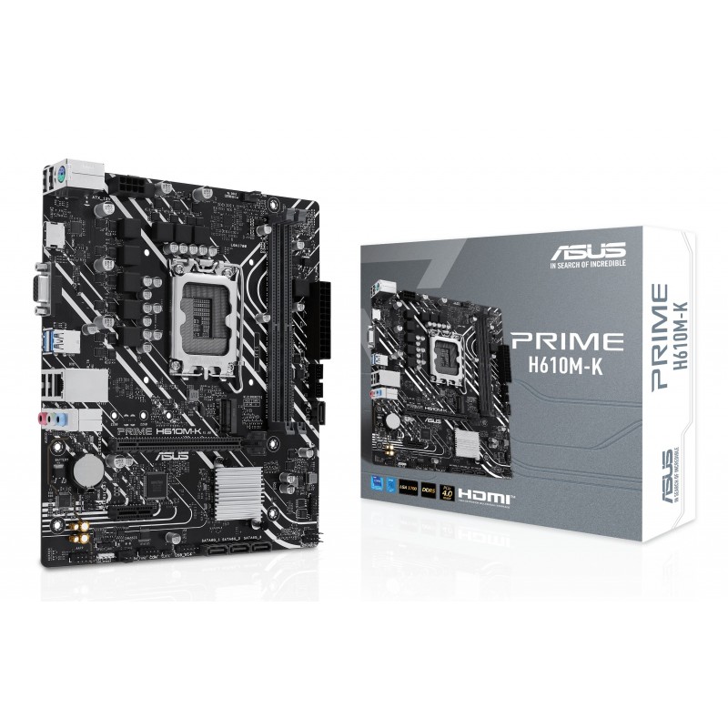 ASUS Prime H610M-K, Intel, LGA 1700, Intel® Celeron®, Intel® Core™ i3, Intel® Core™ i5, Intel® Core™ i7, Intel® Core™ i9,..., DDR5-SDRAM, 96 Go, DIMM