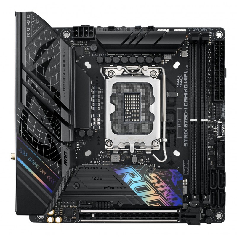 ASUS ROG STRIX B760-I GAMING WIFI, Intel, LGA 1700, Intel® Celeron®, Intel® Core™ i3, Intel® Core™ i5, Intel® Core™ i7, Intel® Core™ i9,..., LGA 1700, DDR5-SDRAM, 96 Go
