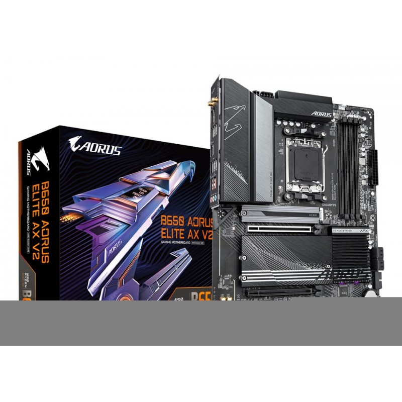 Gigabyte B650 AORUS ELITE AX V2 Carte mère - AMD Ryzen série 9000, VRM 12+2+2 phases, jusqu'à 8000 MHz DDR5 , 1xPCIe 5.0 + 2xPCIe 4.0 M.2, LAN 2,5 GbE, WIFI 6E, USB 3.2 Gen 2, AMD, Emplacement AM5, AMD Ryzen 7000 Series, AMD Ryzen 8000 Series, AMD