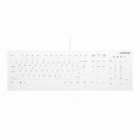 Cherry AK-C8112, Taille réelle 100 %, Avec fil, USB, Commutateur de touche « ciseaux », QWERTZ, Blanc