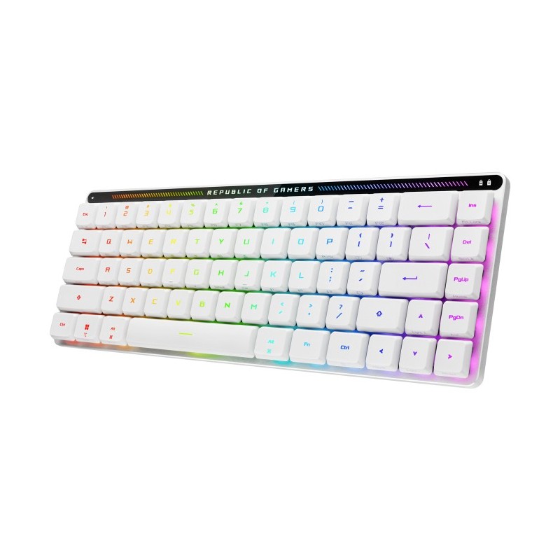 ASUS ROG Falchion RX Low Profile, Avec fil &sans fil, USB + RF Wireless + Bluetooth, Interrupteur à clé optique, QWERTZ, LED RGB, Blanc