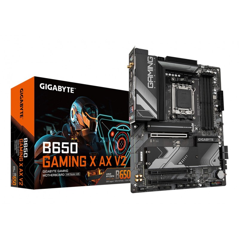 Gigabyte B650 GAMING X AX V2 Carte mère - AMD Ryzen série 9000, VRM 8+2+2 phases, jusqu'à 8000 MHz DDR5 , 1xPCIe 5.0 + 2xPCIe 4.0 M.2, LAN 2,5 GbE, WIFI 6E, USB 3.2 Gen 2, AMD, Emplacement AM5, AMD Ryzen 7000 Series, AMD Ryzen 8000 Series, AMD Ryzen