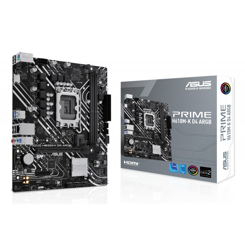 ASUS PRIME H610M-K D4 ARGB, Intel, LGA 1700, Intel® Celeron®, Intel® Pentium® Gold, Intel® Core™ i3, Intel® Core™ i5, Intel® Core™..., LGA 1700, DDR4-SDRAM, 64 Go