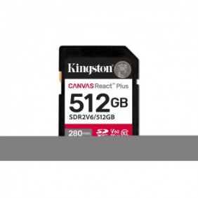 Kingston 512GB Canvas React Plus SDXC UHS-II 280R150W U3 V60 for Full HD4K, 512 Go, SDXC, Classe 10, UHS-II, 280 Mos, 150 Mos