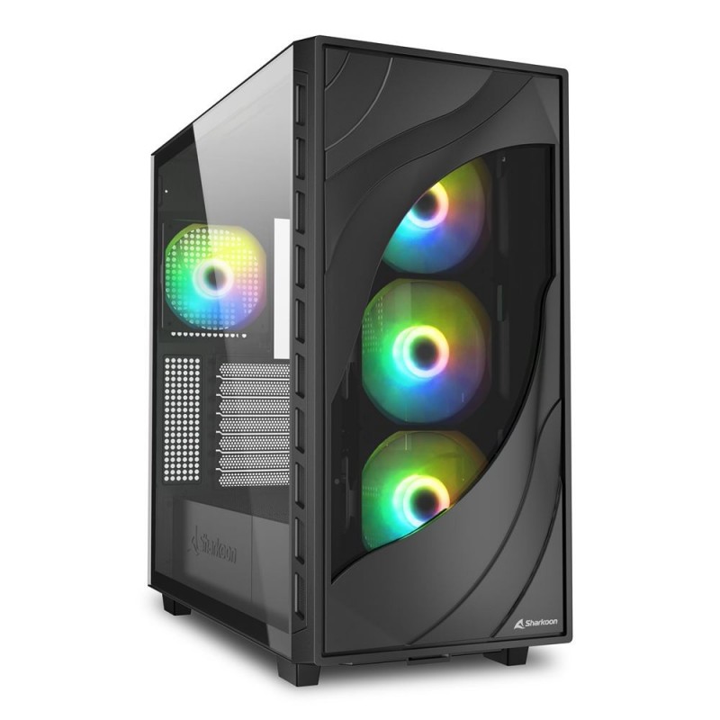 Sharkoon REBEL C80G RGB, Midi Tower, PC, Noir, ATX, micro ATX, Mini-ITX, Métal, Verre trempé, Jouer
