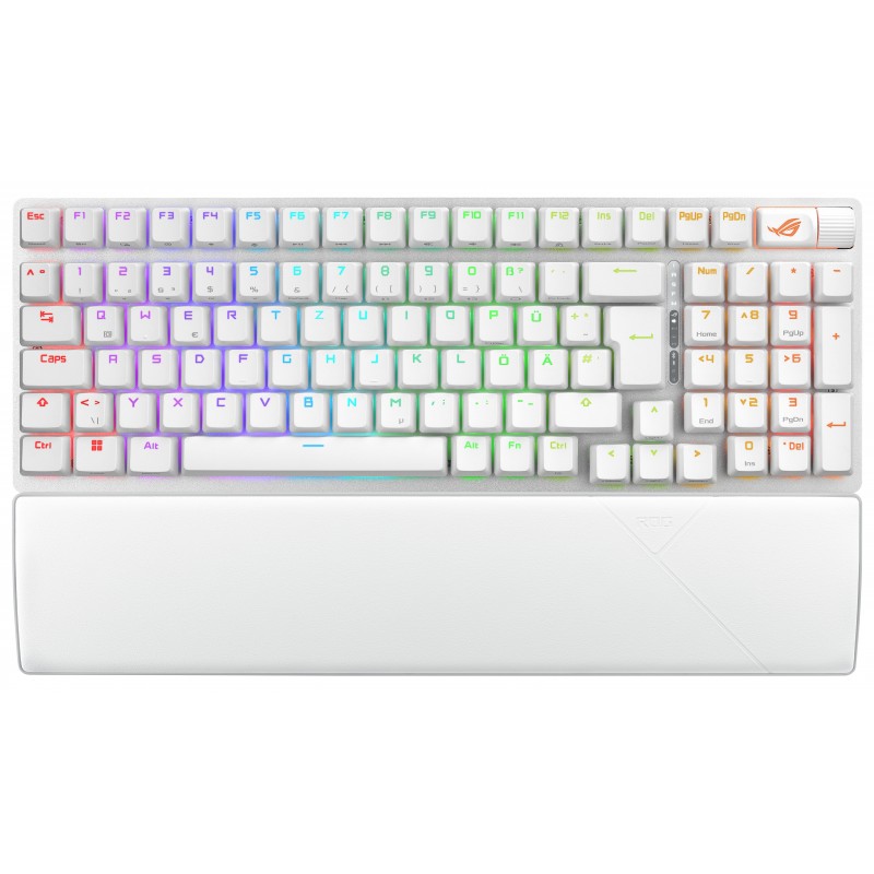 ASUS ROG Strix Scope II 96 Wireless, Avec fil &sans fil, USB + RF Wireless + Bluetooth, Clavier mécanique, QWERTZ, LED RGB, Blanc