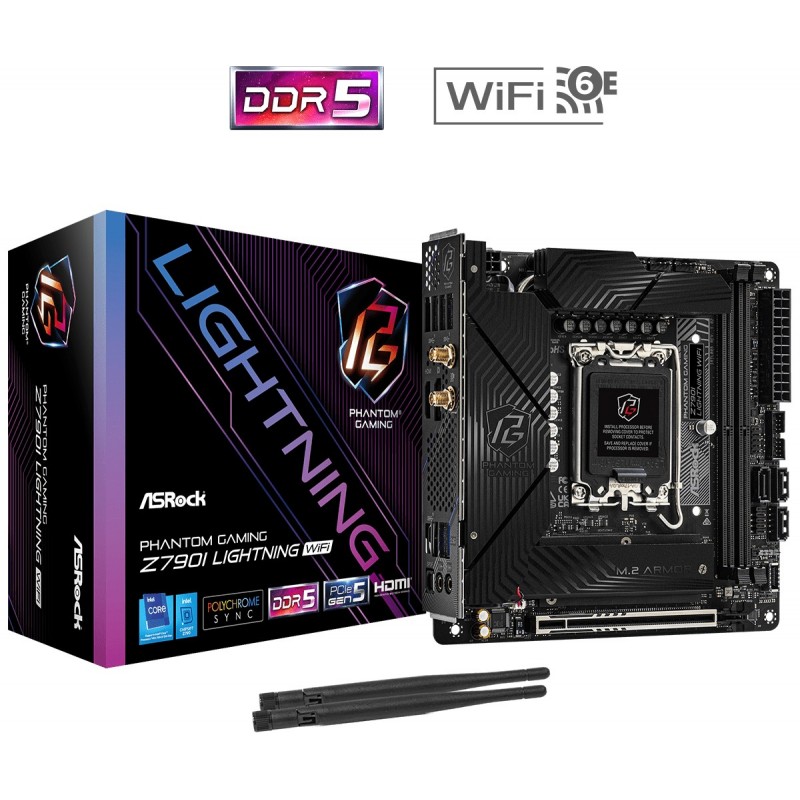 ASRock Z790I Lightning WiFi, Intel, LGA 1700, Intel Core i3 12th Gen, Intel Core i3 13th Gen, Intel Core i3 14th Gen, Intel Core i5 12th Gen,..., DDR5-SDRAM, 128 Go, DIMM
