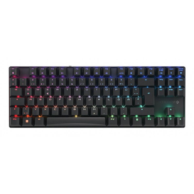 Cherry MX 8.2 TKL Wireless RGB, Avec fil &sans fil, USB + RF Wireless + Bluetooth, Clavier mécanique, QWERTZ, LED RGB, Noir
