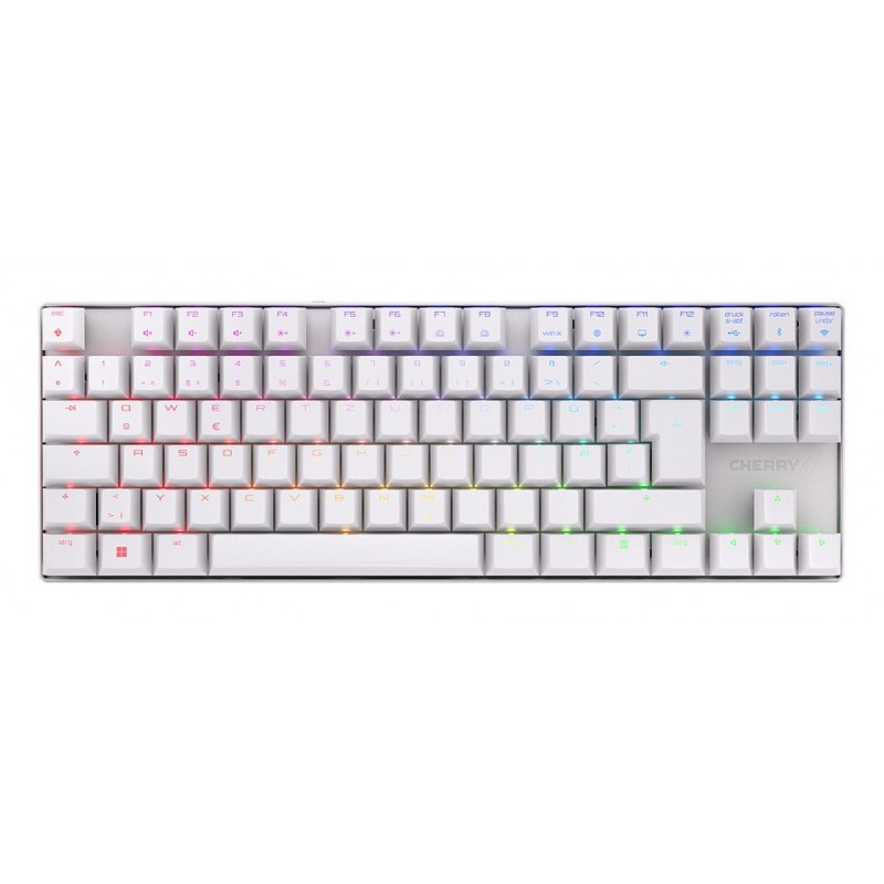 Cherry MX 8.2 TKL Wireless RGB, Avec fil &sans fil, USB + RF Wireless + Bluetooth, Clavier mécanique, QWERTZ, LED RGB, Blanc