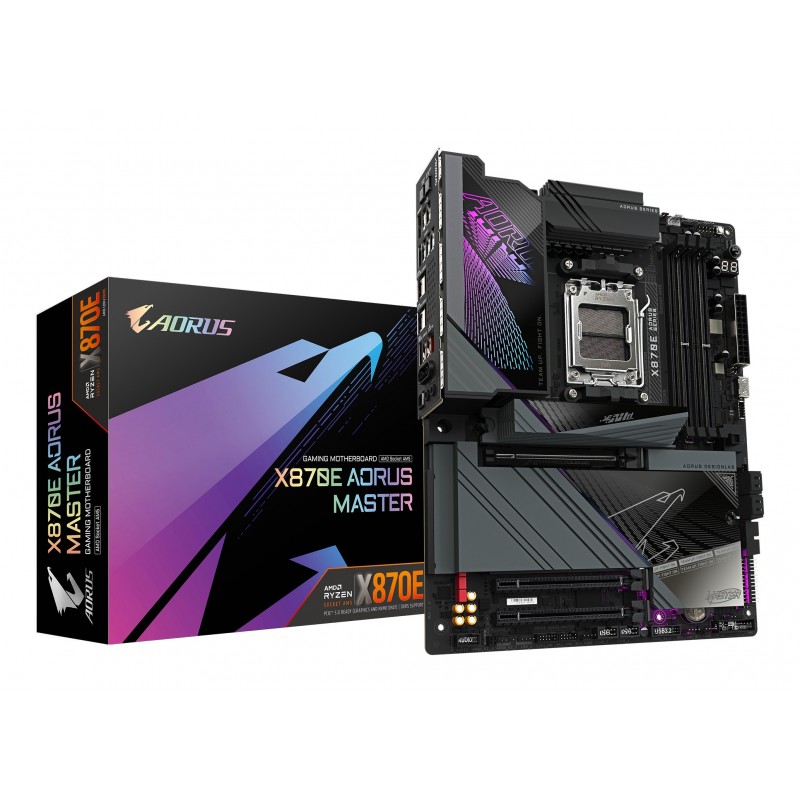 Gigabyte X870E AORUS MASTER Carte Mère - Prend en charge les processeurs AMD Ryzen 9000, 16+2+2 phases VRM numérique, jusqu'à 8600MHz DDR5 , 3xPCIe 5.0 + 1xPCIe 4.0, Wi-Fi 7, LAN 5GbE, USB 4, AMD, Emplacement AM5, AMD Ryzen 7000 Series, AMD Ryzen 8000