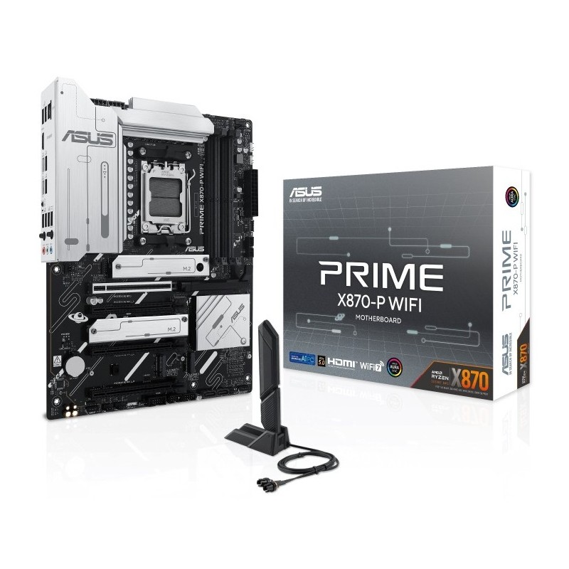 ASUS Prime X870-P WIFI, AMD, Emplacement AM5, AMD Ryzen 7000 Series, AMD Ryzen 8000 Series, AMD Ryzen 9000 Series, Emplacement AM5, DDR5-SDRAM, 192 Go