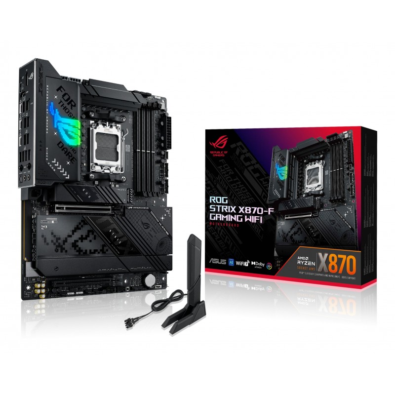 ASUS ROG STRIX X870-F GAMING WIFI, AMD, Emplacement AM5, AMD Ryzen 7000 Series, AMD Ryzen 8000 Series, AMD Ryzen 9000 Series, DDR5-SDRAM, 192 Go, DIMM