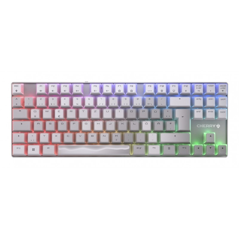 Cherry XTRFY MX 8.2 TKL Wireless XAGA, Sans fil, USB + RF Wireless + Bluetooth, Clavier mécanique, QWERTZ, LED RGB, Blanc