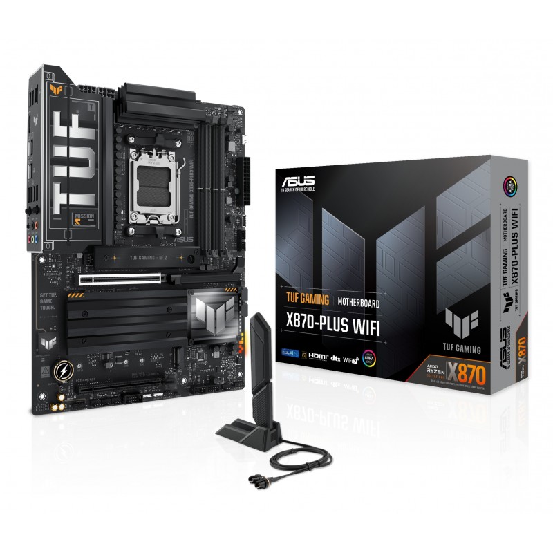 ASUS TUF GAMING X870-PLUS WIFI, AMD, Emplacement AM5, AMD Ryzen 7000 Series, AMD Ryzen 8000 Series, AMD Ryzen 9000 Series, DDR5-SDRAM, 192 Go, DIMM