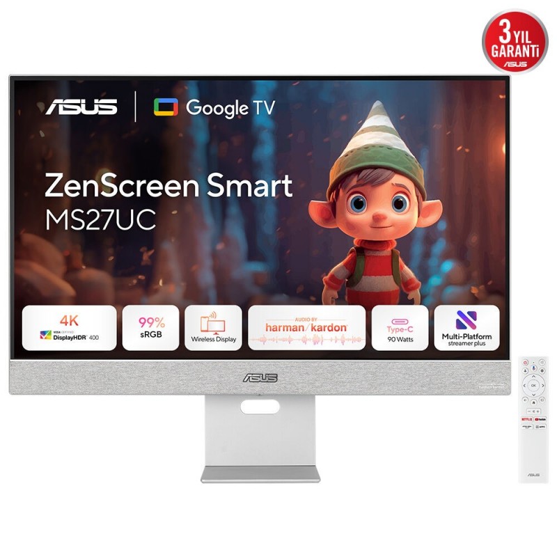 ASUS ZenScreen Smart Monitor MS27UC, 68,6 cm 27", 3840 x 2160 pixels, 4K Ultra HD, LCD, 5 ms, Gris