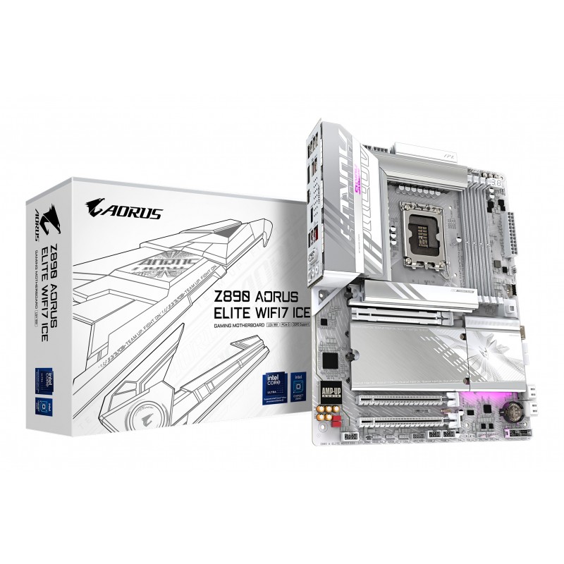 Gigabyte Carte mère Z890 AORUS ELITE WIFI7 ICE - Prend en charge les processeurs Intel Core Ultra Série 2, VRM à 16+1+2 phases, jusqu'à 8800MHz DDR5 , 1xPCIe 5.0 + 3xPCIe 4.0, Wi-Fi 7, LAN 2.5GbE, Thunderbolt 4, Intel, LGA 1851 Socket V1, Intel Core