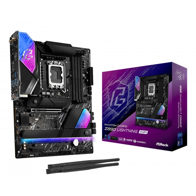 ASRock Z890 Lightning WiFi, Intel, LGA 1851 Socket V1, Intel Core Ultra Series 2, DDR5-SDRAM, 256 Go, DIMM