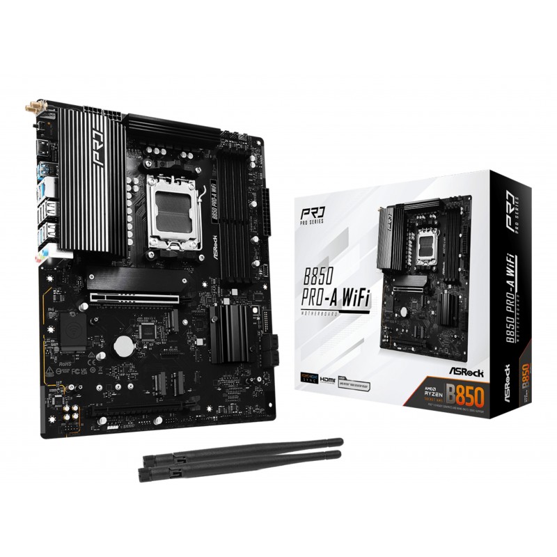 ASRock B850 Pro-A WiFi, AMD, Emplacement AM5, AMD Ryzen 7000 Series, AMD Ryzen 8000 Series, AMD Ryzen 9000 Series, Emplacement AM5, DDR5-SDRAM, 256 Go